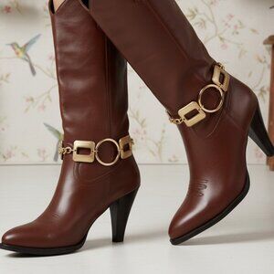 NEW Women 2PCS Gold Boot Chain Bracelet Square Circle Shaped Charms Shoe Anklet